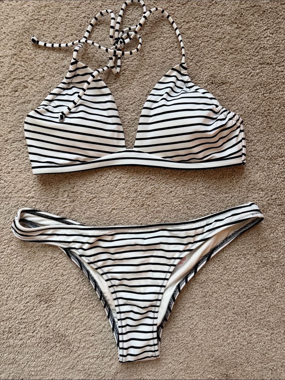 Victoria’s Secret Black and White Striped Triangle Bikini